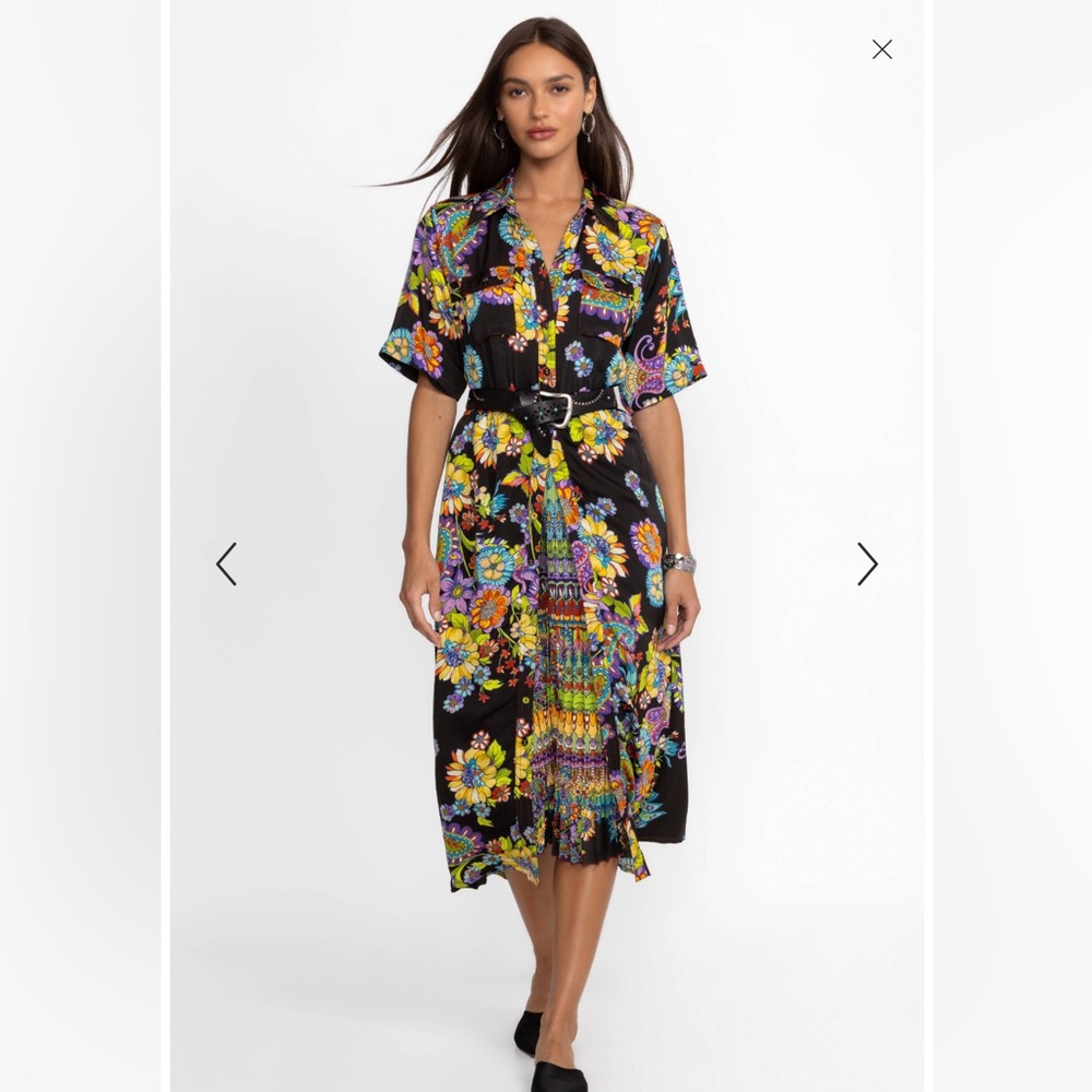 Johnny Was  CATRIONA DRESS Blue and Purple Pleated Midi Sundress Size M